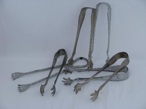 photo of vintage 30s, 40s, 50s ice / sugar tongs lot, all claw-foot shape #1