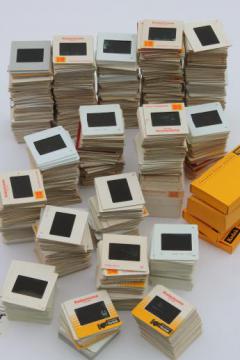 catalog photo of vintage 35mm slides, huge estate lot of 1250 photo slides of nature, snowscapes, people, buildings etc 