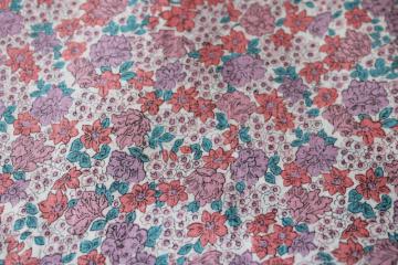 catalog photo of vintage 36 inch wide cotton fabric, floral print in coral, lavender, teal green