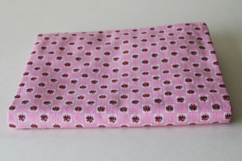 photo of vintage 36 inch wide cotton fabric, tiny rose blocks print on candy pink, quilting weight  #1