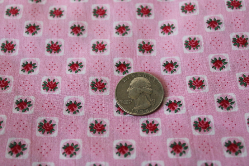 photo of vintage 36 inch wide cotton fabric, tiny rose blocks print on candy pink, quilting weight  #2