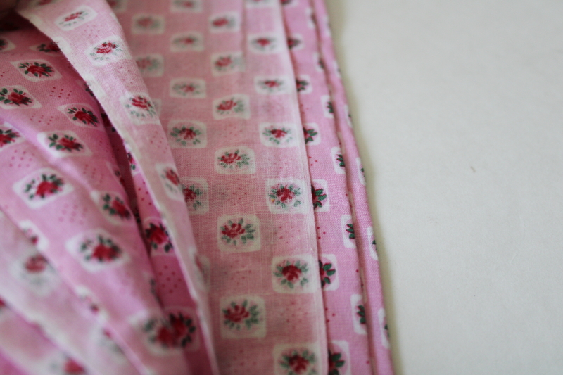 photo of vintage 36 inch wide cotton fabric, tiny rose blocks print on candy pink, quilting weight  #3