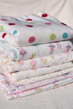 catalog photo of vintage 36 wide cotton fabric w/ baby prints, soft flannel, plisse, pin cord corduroy