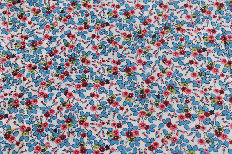 photo of vintage 36 wide cotton fabric quilting weight 1 yard tiny flowers aqua & pink  #1