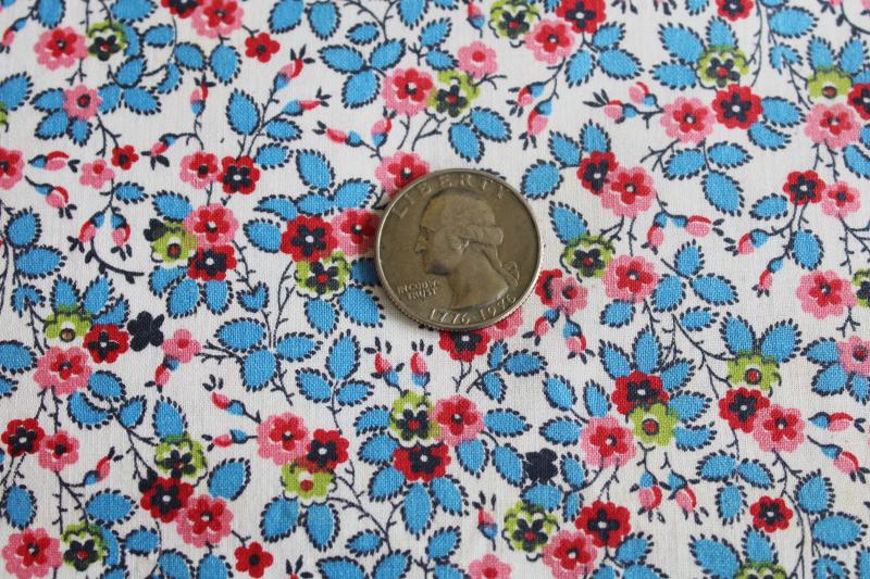 photo of vintage 36 wide cotton fabric quilting weight 1 yard tiny flowers aqua & pink  #3