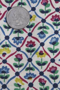 catalog photo of vintage 36 wide cotton fabric w/ retro floral small flowers flowered print