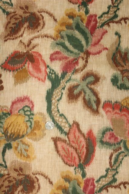 photo of vintage 36 wide cotton fabric, vines & flowers, ikat style print #1