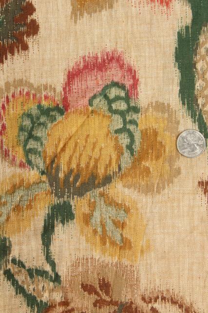 photo of vintage 36 wide cotton fabric, vines & flowers, ikat style print #3