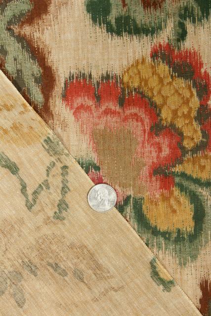 photo of vintage 36 wide cotton fabric, vines & flowers, ikat style print #6