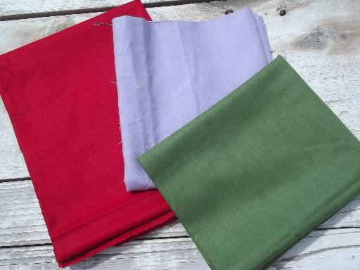 photo of vintage 36 wide cotton quilting solids lot, red, jade green quilt fabric #1