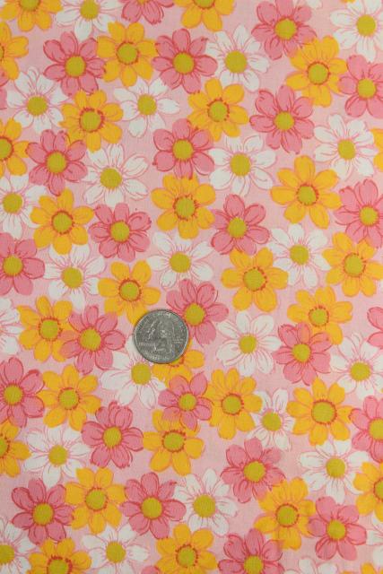 photo of vintage 36 wide fabric, quilting weight cotton print cosmos flowers orange & pink floral #1