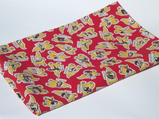 photo of vintage 36w cotton print fabric, college team pennants print 1940s 50s #3