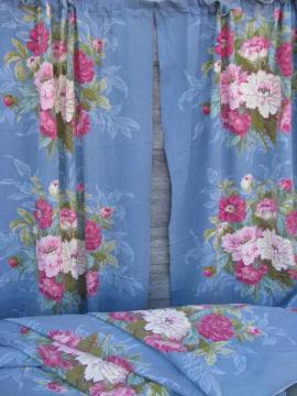 catalog photo of vintage 40s 50s cotton print curtains, drapes w/ Chinese peonies floral