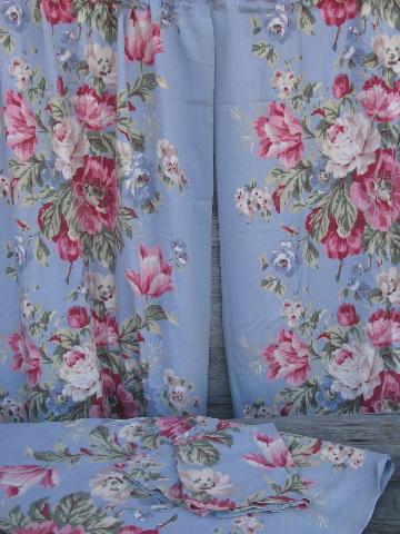 photo of vintage 40s 50s cotton print curtains, drapes w/ Chinese peonies floral #1