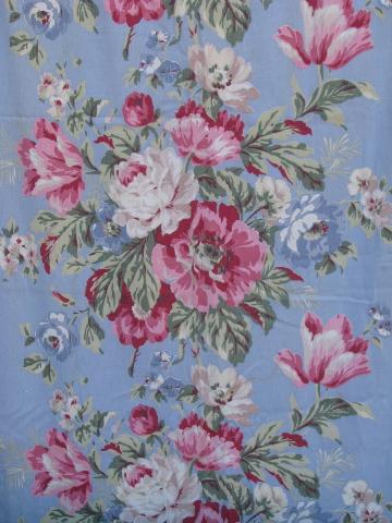 photo of vintage 40s 50s cotton print curtains, drapes w/ Chinese peonies floral #2