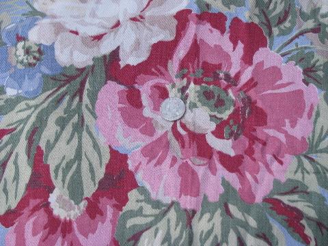 photo of vintage 40s 50s cotton print curtains, drapes w/ Chinese peonies floral #3