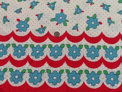 photo of vintage 40's cotton, red & blue border print #1