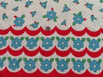 catalog photo of vintage 40's cotton, red & blue border print