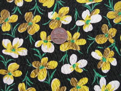 photo of vintage cotton fabric, yellow violets print #1