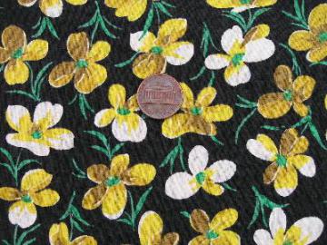 catalog photo of vintage cotton fabric, yellow violets print