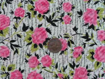 catalog photo of vintage 40's cotton print fabric, pink roses