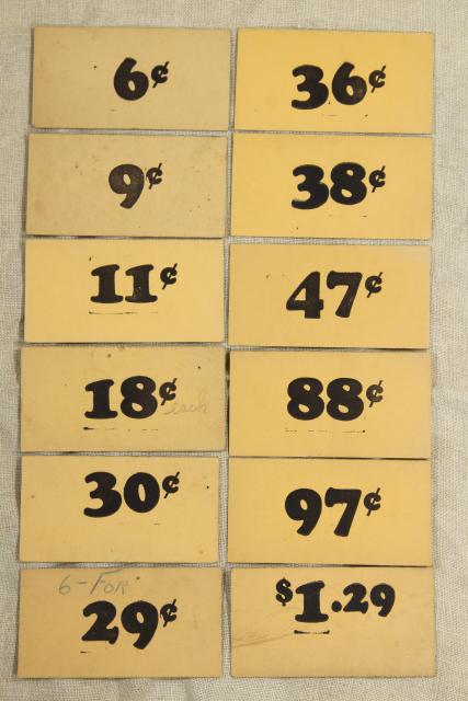 photo of vintage 5 & 10 cent five and dime variety store price tag signs stencil numbers graphics #2