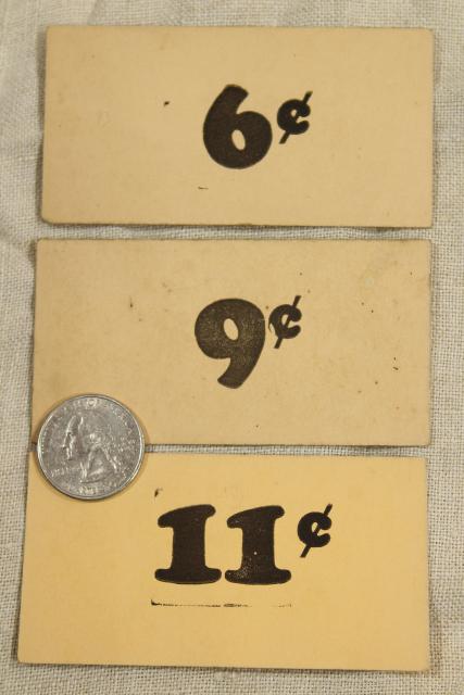 photo of vintage 5 & 10 cent five and dime variety store price tag signs stencil numbers graphics #3