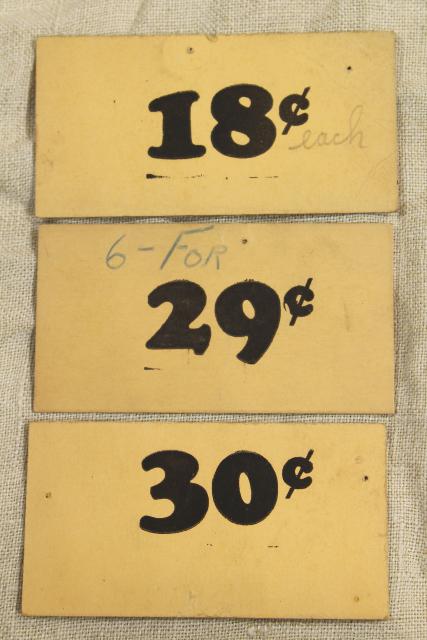 photo of vintage 5 & 10 cent five and dime variety store price tag signs stencil numbers graphics #4