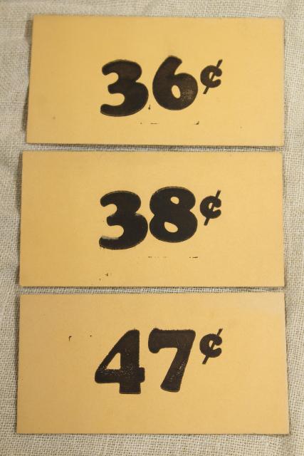 photo of vintage 5 & 10 cent five and dime variety store price tag signs stencil numbers graphics #5