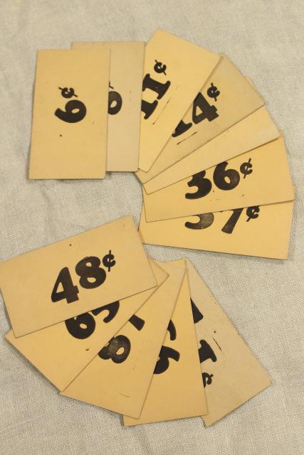 photo of vintage 5 & 10 cent five and dime variety store price tag signs stencil numbers graphics #1