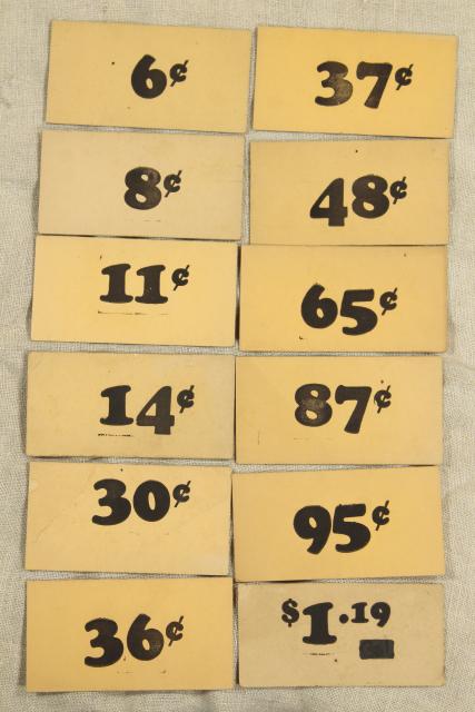 photo of vintage 5 & 10 cent five and dime variety store price tag signs stencil numbers graphics #2