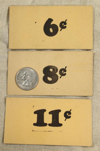 photo of vintage 5 & 10 cent five and dime variety store price tag signs stencil numbers graphics #3