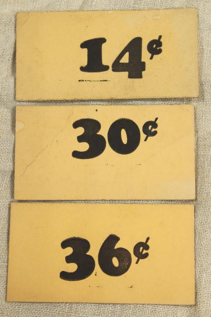 photo of vintage 5 & 10 cent five and dime variety store price tag signs stencil numbers graphics #4