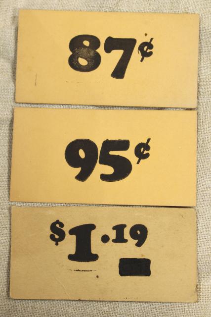 photo of vintage 5 & 10 cent five and dime variety store price tag signs stencil numbers graphics #6