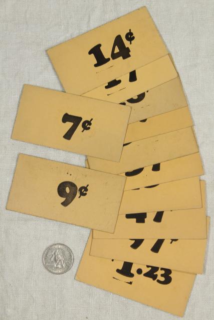 photo of vintage 5 & 10 cent five and dime variety store price tag signs stencil numbers graphics #1