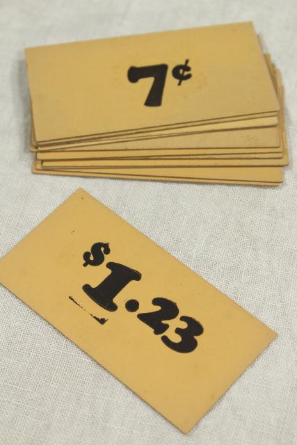 photo of vintage 5 & 10 cent five and dime variety store price tag signs stencil numbers graphics #2