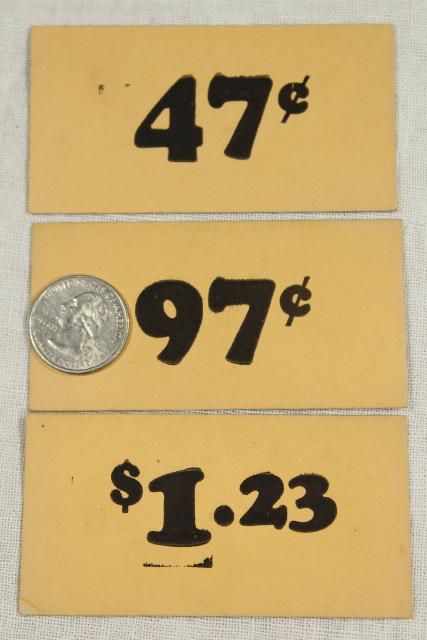 photo of vintage 5 & 10 cent five and dime variety store price tag signs stencil numbers graphics #3