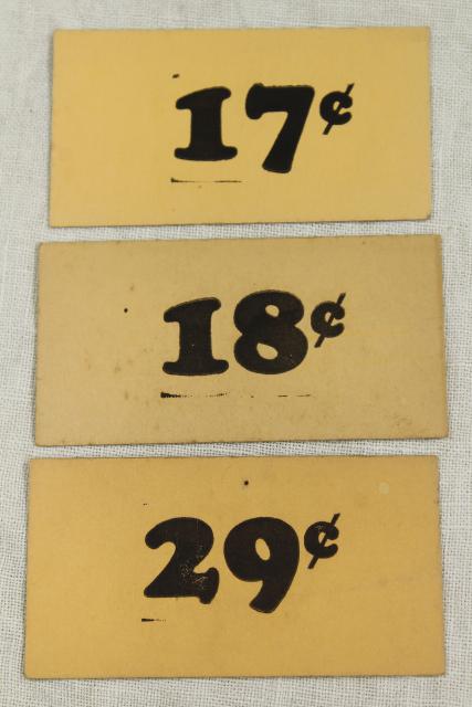 photo of vintage 5 & 10 cent five and dime variety store price tag signs stencil numbers graphics #5