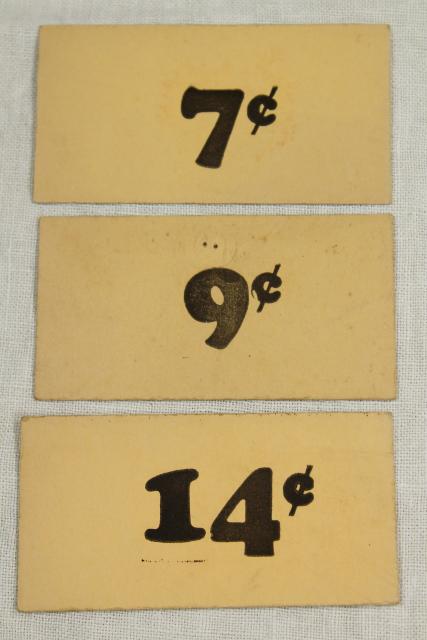 photo of vintage 5 & 10 cent five and dime variety store price tag signs stencil numbers graphics #6