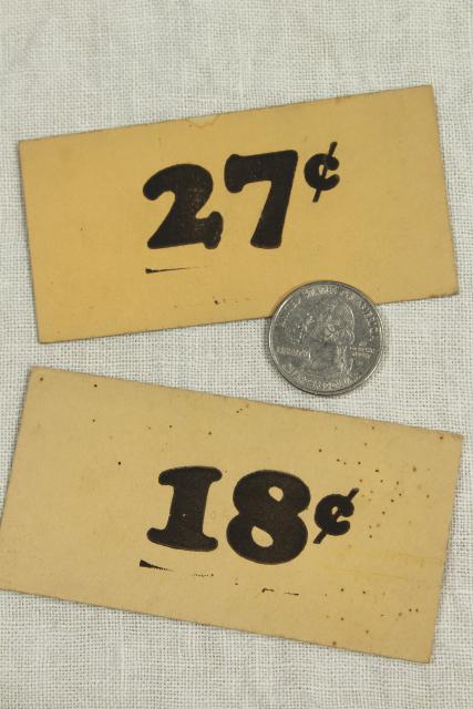 photo of vintage 5 & 10 cent five and dime variety store price tag signs stencil numbers graphics #4