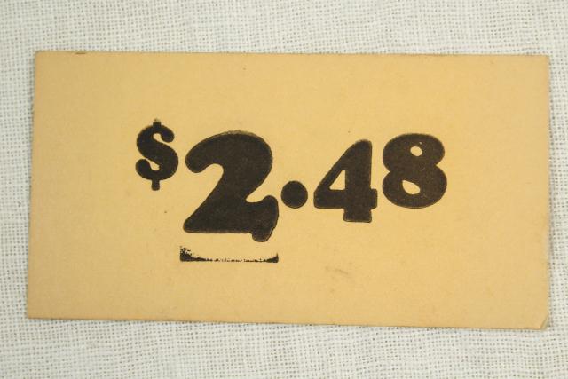 photo of vintage 5 & 10 cent five and dime variety store price tag signs stencil numbers graphics #5