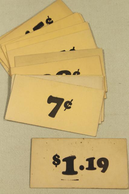 photo of vintage 5 & 10 cent five and dime variety store price tag signs stencil numbers graphics #1