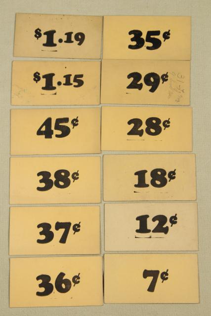 photo of vintage 5 & 10 cent five and dime variety store price tag signs stencil numbers graphics #2