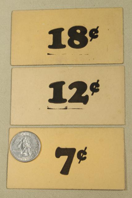 photo of vintage 5 & 10 cent five and dime variety store price tag signs stencil numbers graphics #3