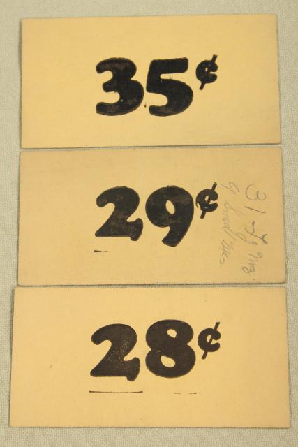 photo of vintage 5 & 10 cent five and dime variety store price tag signs stencil numbers graphics #4