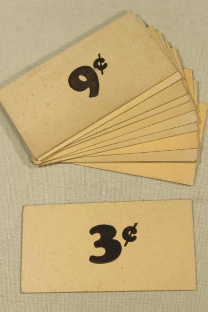photo of vintage 5 & 10 cent five and dime variety store price tag signs stencil numbers graphics #1