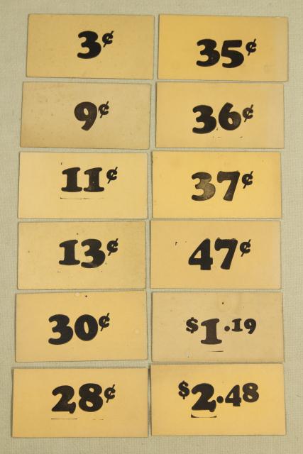 photo of vintage 5 & 10 cent five and dime variety store price tag signs stencil numbers graphics #2