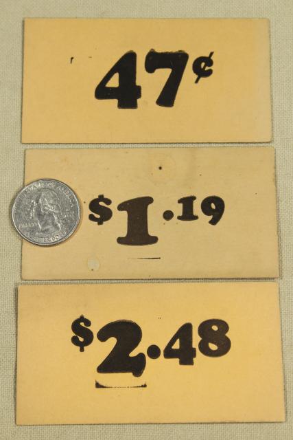 photo of vintage 5 & 10 cent five and dime variety store price tag signs stencil numbers graphics #3