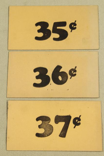 photo of vintage 5 & 10 cent five and dime variety store price tag signs stencil numbers graphics #4