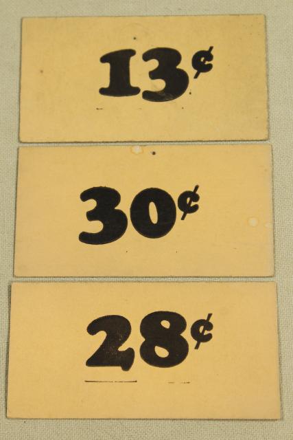photo of vintage 5 & 10 cent five and dime variety store price tag signs stencil numbers graphics #5